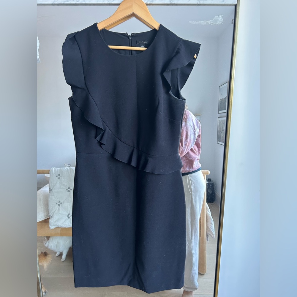 Ann Taylor Black Ruffle Sheath Dress Size 6